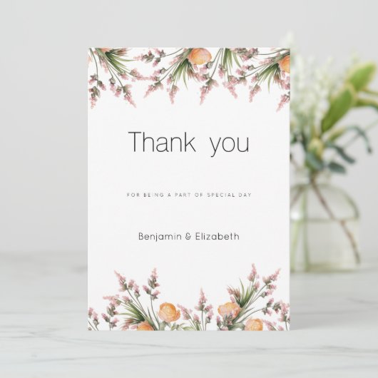 Botanische roze oranje zomerbloemen Dank je wel Kaart (Staand voorkant)