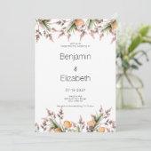 Botanische roze oranje zomerbloemen Huwelijk Kaart (Staand voorkant)