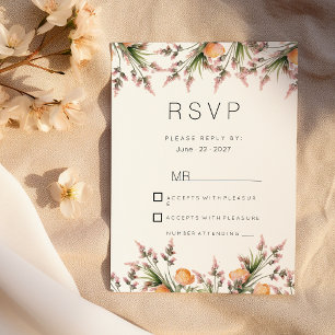 Botanische roze oranje zomerbloemen RSVP Kaart