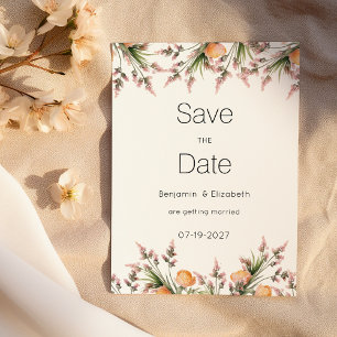 Botanische roze oranje zomerbloemen Save the Date Kaart