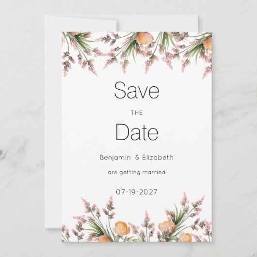 Botanische roze oranje zomerbloemen Save the Date Kaart (Voorkant)