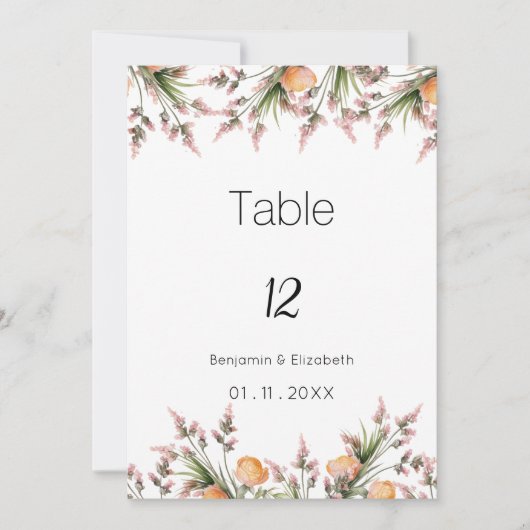 Botanische roze oranje zomerbloemen Tafelnummers (Voorkant)