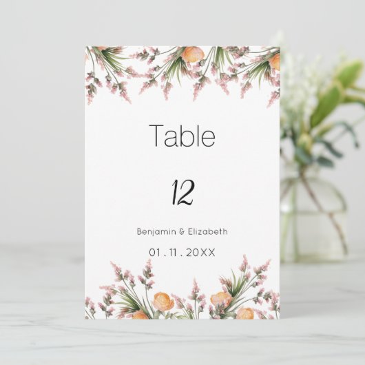 Botanische roze oranje zomerbloemen Tafelnummers (Staand voorkant)