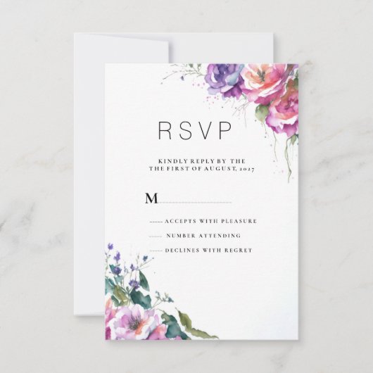 Botanische roze paarse koraal groene bloemen RSVP Kaart (Voorkant)
