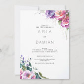 Botanische roze paarse koraal groene bloemenbruilo kaart (Voorkant)