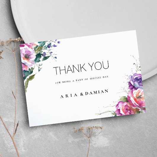 Botanische roze paarse koraal groene flora Bedankt Kaart