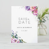Botanische roze paarse koraalbloem Save the Date Kaart (Staand voorkant)
