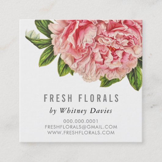 BOTANISCHE ROZE PEONY bloem stijlvolle  bloemen Vierkante Visitekaartje (Voorkant)