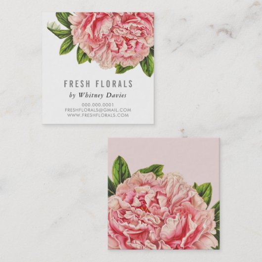 BOTANISCHE ROZE PEONY bloem stijlvolle  bloemen Vierkante Visitekaartje (Voorkant / Achterkant)