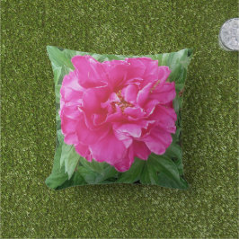 Botanische Roze Pioen Groene Bladeren  Buitenkussen