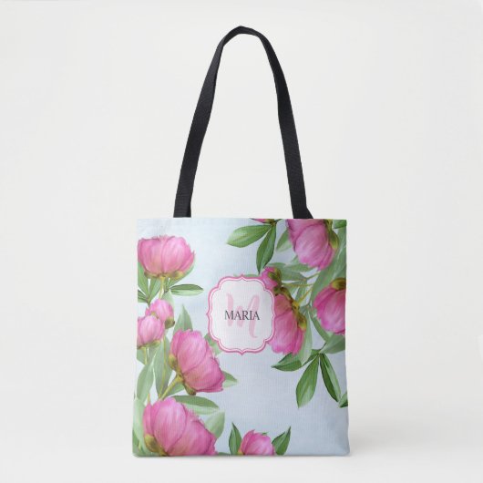 Botanische roze pony's Chic Girly Monogram pony's Tote Bag (Voorkant)