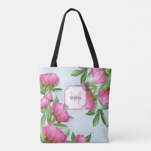 Botanische roze pony's Chic Girly Monogram pony's Tote Bag (Achterkant)
