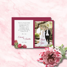 Botanische roze Protea Floral Burgundy Foto bedank Bedankkaart