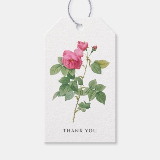  botanische roze roos dank u cadeaulabel (Voorkant)