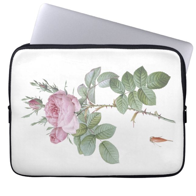 Botanische roze roos en Grasshopper laptophoes Laptop Sleeve (Voorkant)