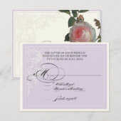 Botanische Roze Roos, Lavendel RSVP Respons Kaart (Voorkant / Achterkant)