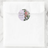 Botanische Roze Roos, Lila Bruiloft Sticker of Zeg (Tas)