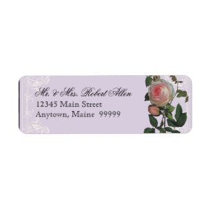 Botanische roze roos, Lila - Retouradreslabels Etiket