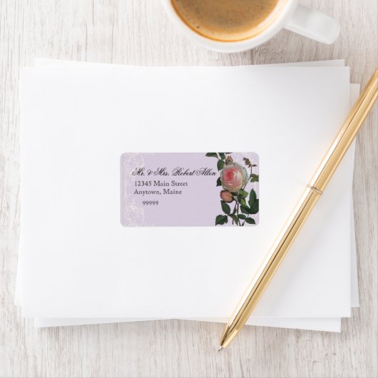 Botanische roze roos, Lila - Retouradreslabels Etiket (Insitu)