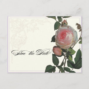 Botanische Roze Roos, Lila Save the Date Briefkaar Aankondigingskaart