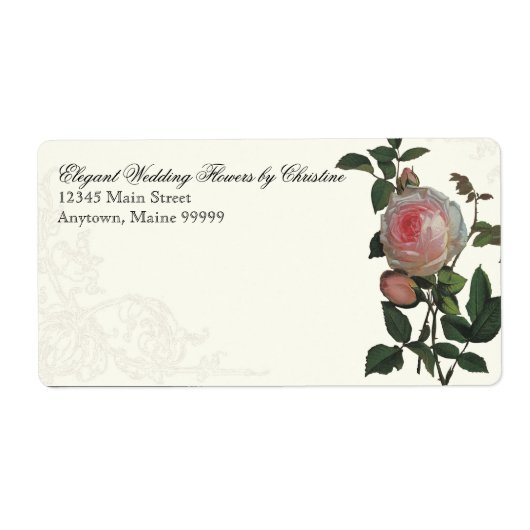 Botanische roze roos, zwart - Retouradreslabels Etiket (Voorkant)