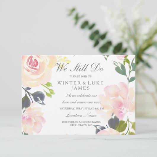 Botanische roze roze roze bruine hernieuwde uitnod kaart (Staand voorkant)