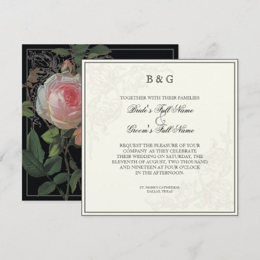 Botanische roze roze, uitnodiging voor een huwelij (Voorkant / Achterkant)