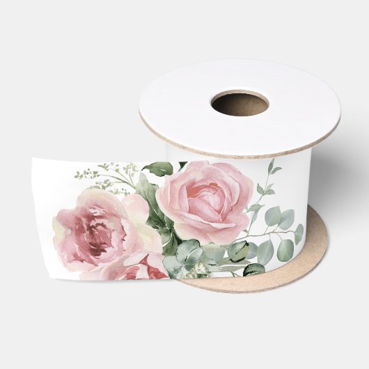 Botanische Roze Rozen Groenelementen Satijnen Lint (Spoel)