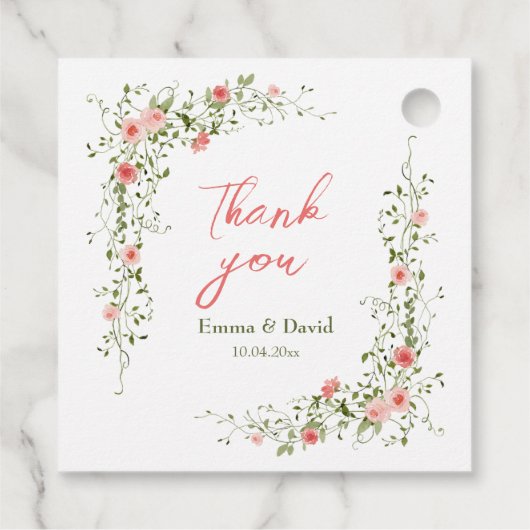 Botanische Roze Rozen Rustieke bruiloft Bedankjes Labels (Achterkant)