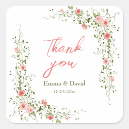 Botanische Roze Rozen Rustieke bruiloft Vierkante Sticker