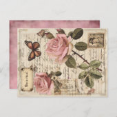  Botanische Roze Rozen & Vlinder Ephemera Feestdagenkaart (Voorkant / Achterkant)
