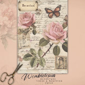  Botanische Roze Rozen & Vlinder Ephemera Tissuepapier