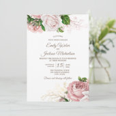 botanische roze Rozen Wit huwelijk Kaart (Staand voorkant)