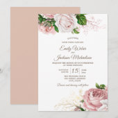 botanische roze Rozen Wit huwelijk Kaart (Voorkant / Achterkant)