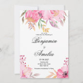 Botanische roze sinaasappel waterverf bloemen brui kaart (Voorkant)