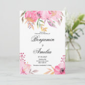 Botanische roze sinaasappel waterverf bloemen brui kaart (Staand voorkant)