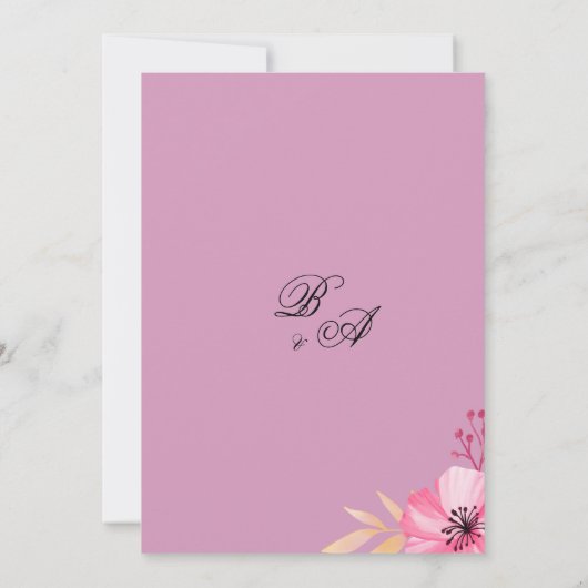 Botanische roze sinaasappel waterverf bloemen brui kaart (Achterkant)