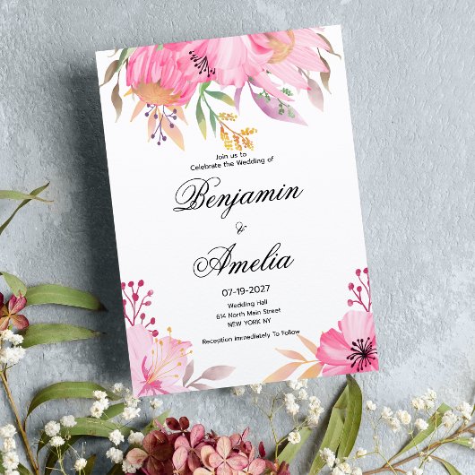 Botanische roze sinaasappel waterverf bloemen brui kaart