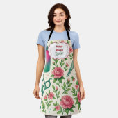 Botanische Roze Stylist Schoonheidszaak Schort (Gedragen)