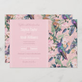 Botanische Roze Tuin Bloemen en vogels (Voorkant / Achterkant)