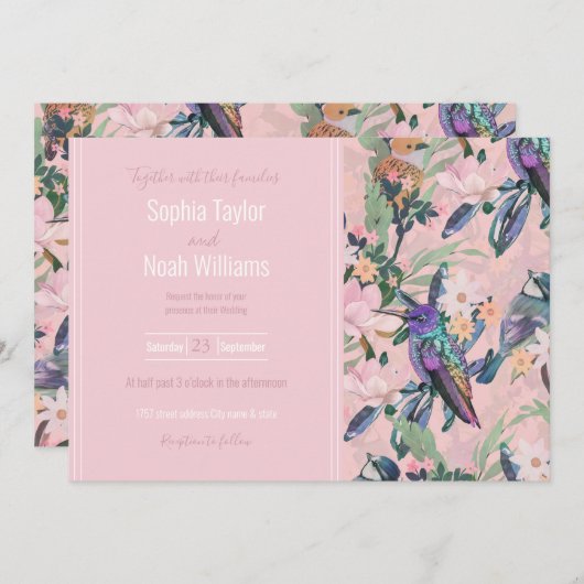 Botanische Roze Tuin Bloemen en vogels (Voorkant / Achterkant)