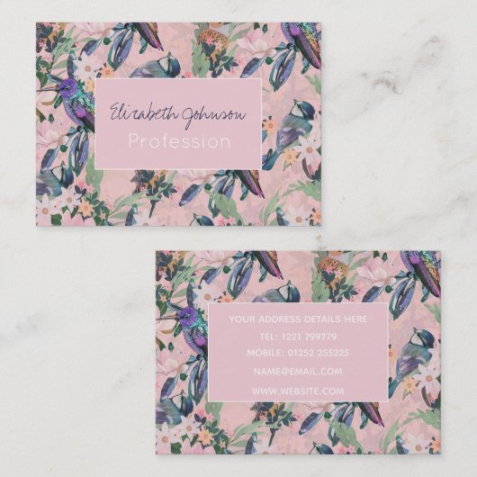 Botanische Roze Tuin Bloemen en vogels Visitekaartje (Voorkant / Achterkant)