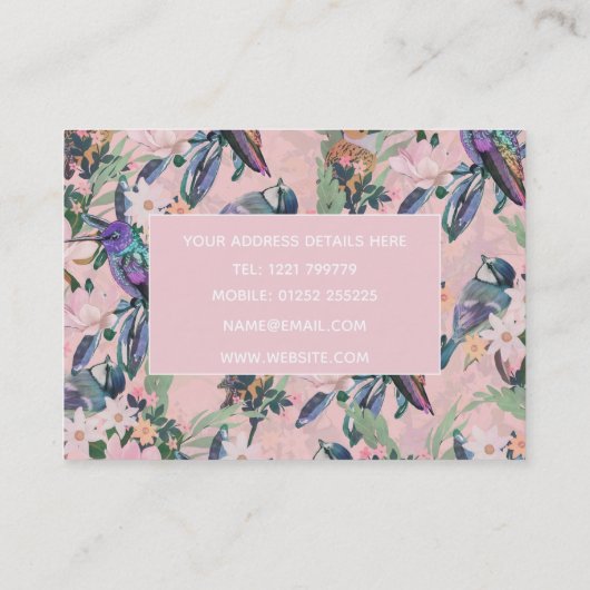 Botanische Roze Tuin Bloemen en vogels Visitekaartje (Achterkant)