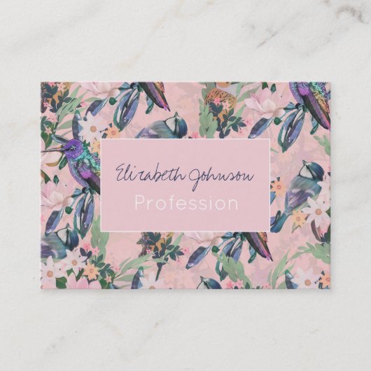 Botanische Roze Tuin Bloemen en vogels Visitekaartje (Voorkant)