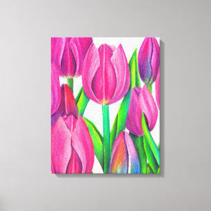 Botanische roze tulpen tekening canvas afdruk