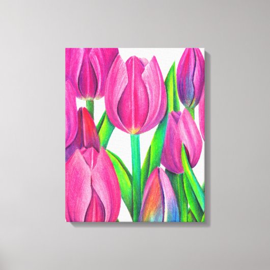 Botanische roze tulpen tekening canvas afdruk (Voorkant)