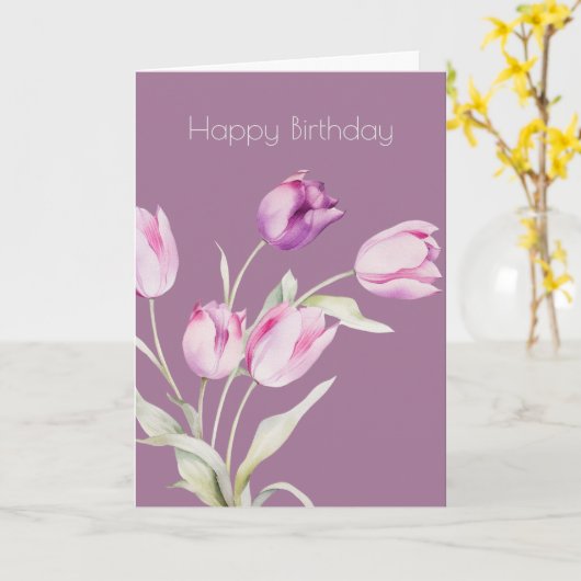 Botanische roze tulpenbloem Boho verjaardag Kaart (Gele Bloem)