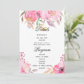 Botanische roze waterverf bloemen Details Programm Kaart (Staand voorkant)