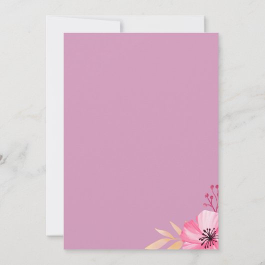 Botanische roze waterverf bloemen Details Programm Kaart (Achterkant)