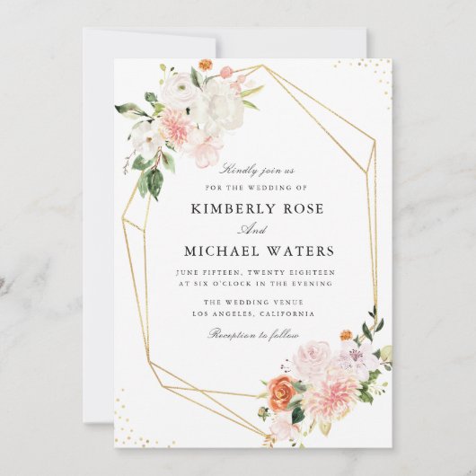 Botanische Roze waterverf Bloemen Geometrische bru Kaart (Voorkant)